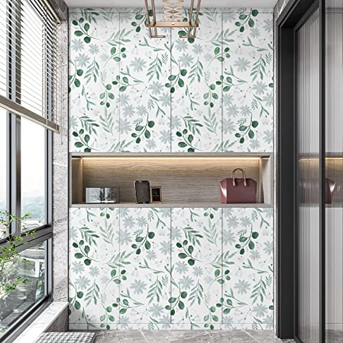 Green Floral Peel And Stick Wallpaper For Bedroom 17.71 In X 19.7 Ft Watercolor Leaf Contact Paper For Cabinets Self Adhesive Floral Wallpaper For Home Decor #TOP4