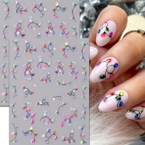 2Pcs 5D Embossed Christmas Colorful Light Nail Art...