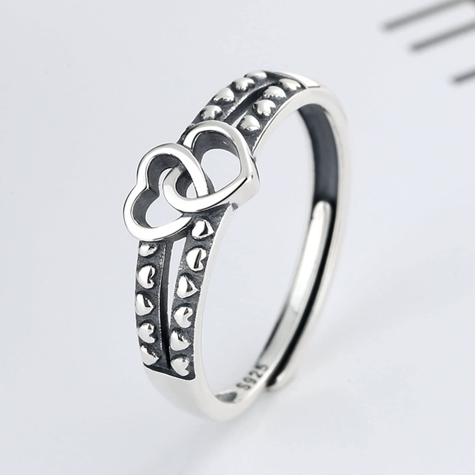 Anelli regolabili per le donne, anello a cuore 925 gioielli alla moda a tre strati per lei, Adjustable, Argento sterling Argento, Nessuna pietra preziosa