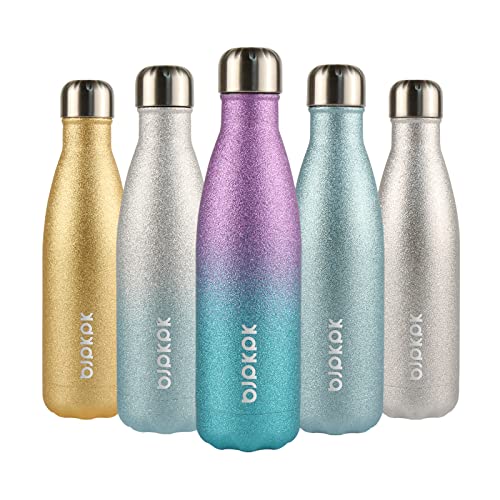 BJPKPK Insulated Water Bottles -17oz/500ml -Stainless Steel Water bottles,Sports water bottles Keep cold for 24 Hours and hot for 12 Hours,BPA Free kids water bottles for School-Glitter Purple Green