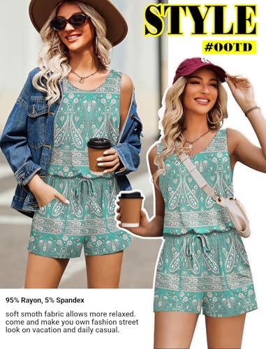 Image of ADOME Rompers for Women Summer Sleeveless Scoop Neck Tank Top Casual Short Jumpsuit Rompers with Pockets