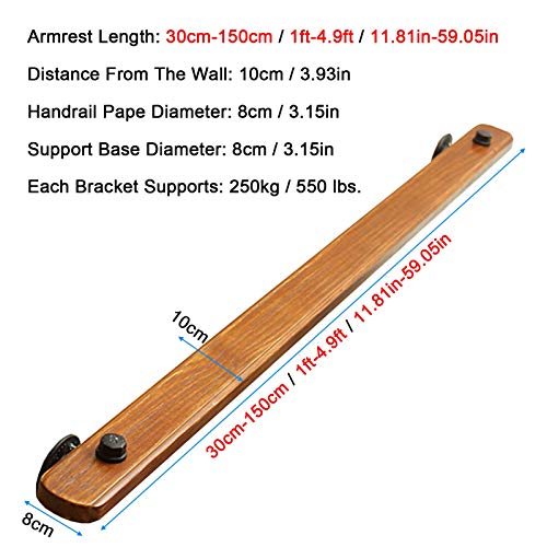 Rambarde escalier antidérapante en bois extra large murale 70cm