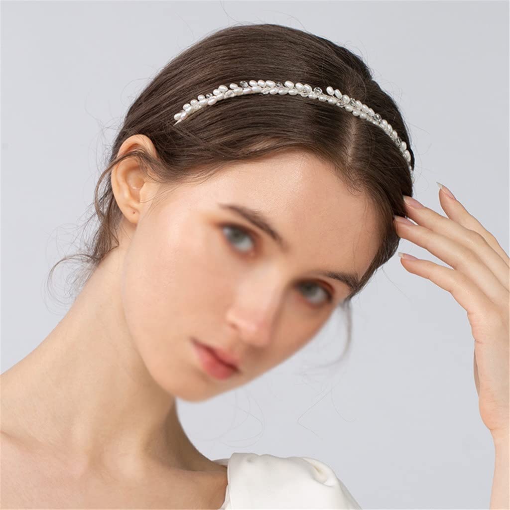 Fascia per capelli squisita con accenti di cristallo e perline per capelli da donnaA