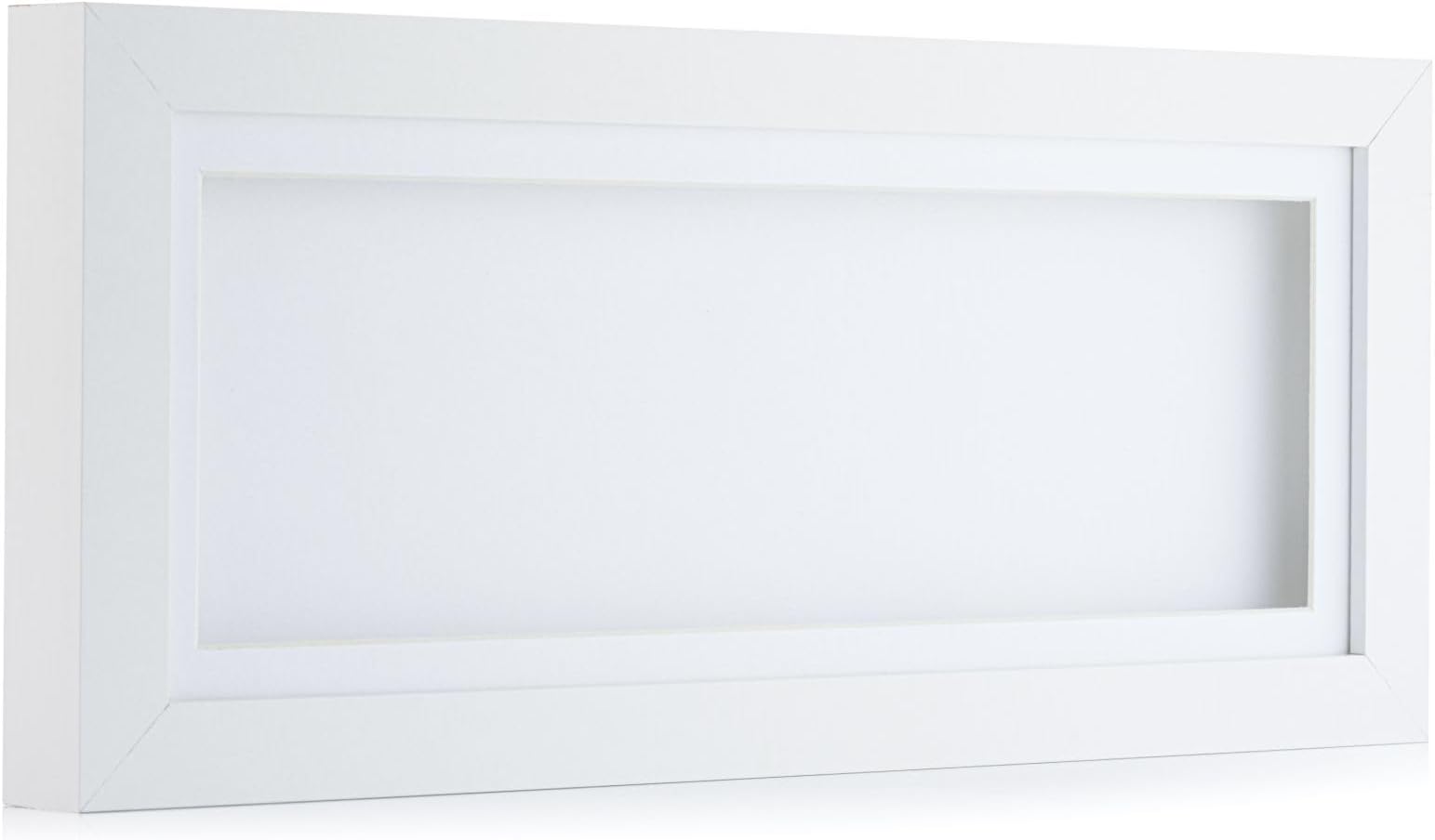 White 3D 1" Cube Range Deep Box Shadow Frame Memory Box Display Panoramic-22x10"-White Mount