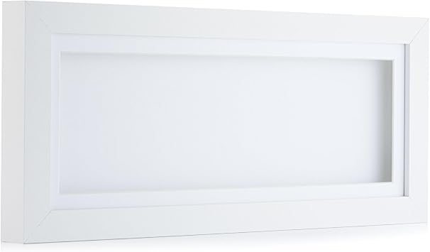 White 3D 1" Cube Range Deep Box Shadow Frame Memory Box Display Panoramic-16x6"-White Mount