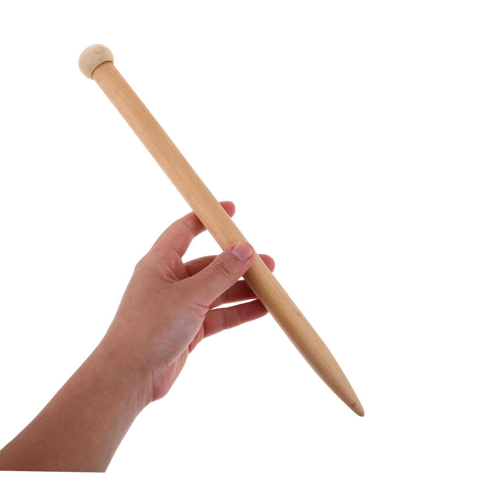 Agujas de Tejer Grandes de Madera para Hilo Grueso, 6 Piezas | Rectas de Punta Única, 35cm, Beige, Diseño Ergonómico, para Manualidades y Hogar