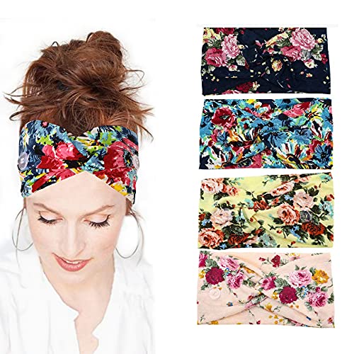 Headbands for Women Head Hair Bands - 4Pcs Headband with Button Non Slip Elastic Hair Accessories Head Wrap Set for Yoga Sports Outdoor Activities