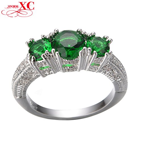 GemMart Jewelry Emerald Jewelry New Fashion Green Zircon Wedding Ring /Men White Gold Filled Crystal Ring Sz5-12 RW0010