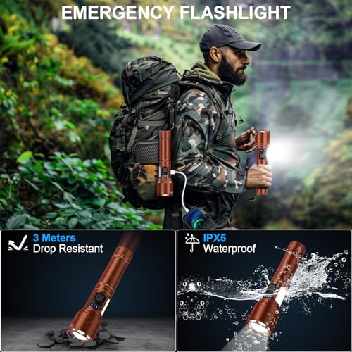 Image of Banral Rechargeable Magnetic Flashlights High Lumens, Super Bright LED Powerful Flashlight 8 Modes with COB Work Light, Waterproof Handheld Flash Light for Camping (2 Pack with Leather Box, Brown)