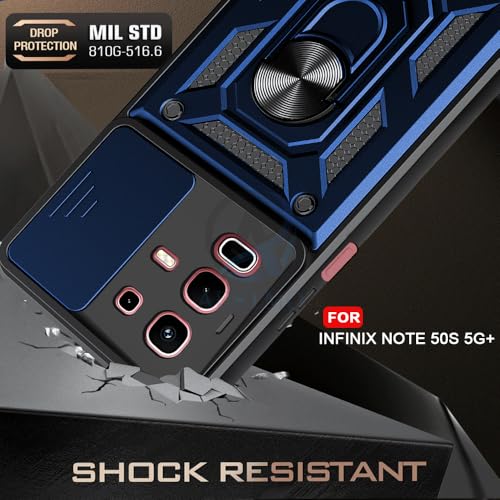 Image of AESTMO Tough Armor Inifnix Note 50S 5G+ Bumper Back Case Cover | Ring Holder & Sliding Camera Shield Cover | 360 Degree Protection Back Case Cover for Inifnix Note 50S 5G+ (Blue)
