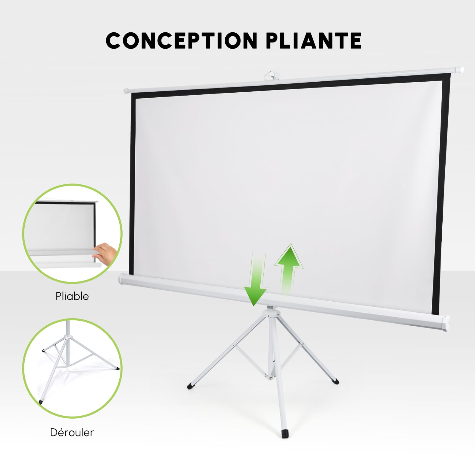 Fabulcozy Écran de Projection avec Support trépied réglable en Hauteur écran vidéo projecteur 84 Pouces Format 4:3 171L x 131H cm pour Home Cinéma et Entreprise,Blanc
