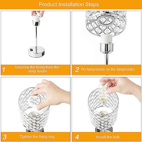 Hong-In HIN CRYSTAL 13 Table Lamps For Bedroom Set Of 2-Crystal Table Lamp With Usb C+A Ports & Ac Outlet Sliver Nightstand Touch Lamp With 3-Way Dimmable Bedside Side Desk Lamp thumb #8