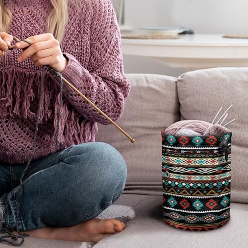 Image of Black Aztec Yarn Bag Portable Yarn Holder for Crocheting Project Needles Accessories
