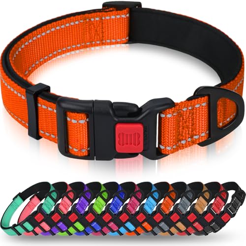 Taglory Hundehalsband, Weich Gepolstertes Neopren Nylon Hunde Halsband für Große Hunde, Verstellbare und Reflektierend für das Training, Orange