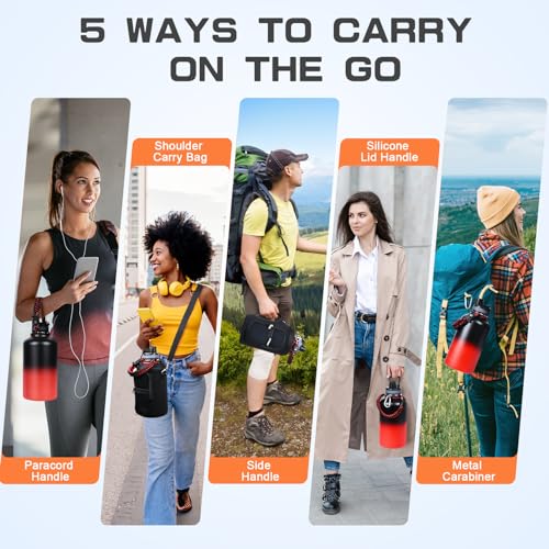 Image of GAZLEMHO Insulated Water Bottle 64 oz, Half Gallon Water Jug Cold 48H, BPA Free Stainless Steel Bottles with Straw /Chug 2-in-1 Lid, Bag, Paracord Handle, Silicone Boot, Sports Gym School Metal Flask