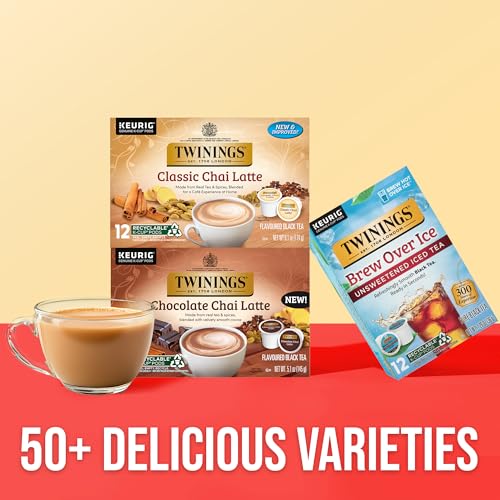 Image of Twinings Chai Latte Black Tea 72 K-Cup Pods for Keurig, 12 Count (Pack of 6), Creamy, Slightly Sweet, Less Sugar, Caffeinated, Enjoy Hot or Iced