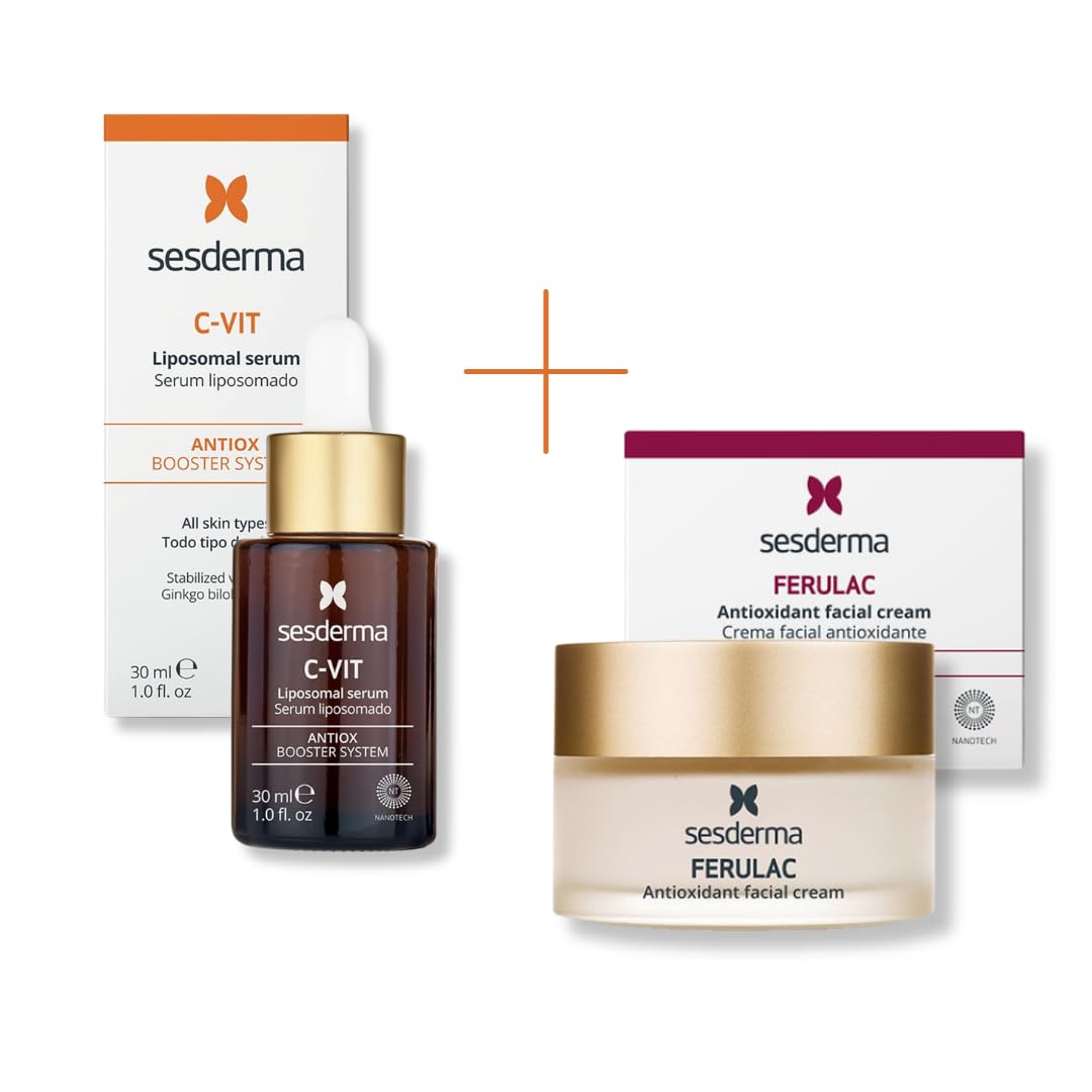 Sesderma FERULAC + C-VIT Set – Antioxidative Gesichtspflege mit Ferulasäure & Vitamin C, Anti-Aging Creme 50 ml + Liposomales Serum 30 ml, Schutz vor Photoaging & strahlender Teint