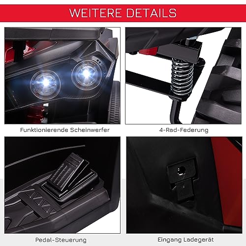 HOMCOM Elektro Quad für Kinder, 12V 10Ah Kinder Quad mit Vorwärts-, Rückwärtsfunktion, 2 Motor, USB-Anschluss, MP3-Musikplayer, Kinderfahrzeug mit Scheinwerfer 3-8 km/h, für 3-5 Jahre, Rot – Bild 7