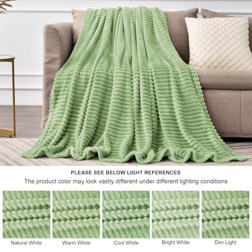Image of BEDELITE Fleece Throw Blanket for Couch - 3D Ribbed Jacquard Soft and Warm Decorative Fuzzy Blanket - Cozy, Fluffy, Plush Lightweight Sage Green Throw Blankets for Bed, Sofa, 50x60 inches