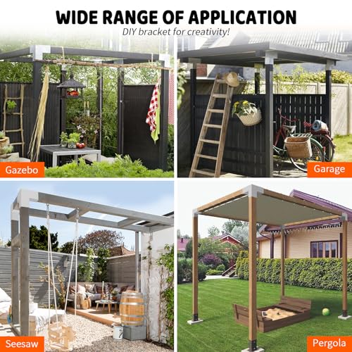 Image of 3-Way Pergola Bracket Kit,DIY Right Angle Corner Woodwork Brackets for 4 inchx4 inch (Actual:3.5 inchx3.5 inch) Lumber,White Pavilion Gazebo Brackets for Patio Pergolas,Prochs,Log Cabin W /Hardware - 2Pack