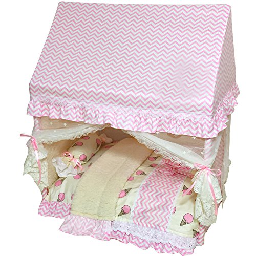 Las mejores camas para perros con dosel para dormir con estilo 9 Creation Core Romántica Cama para Mascotas, Cachorros y Gatos con Edredón de Almohada con Red con Dosel (Rosa, M)