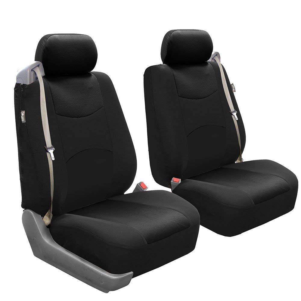 FH GROUP FH-FB351102 All Purpose Flat Cloth Built-In Seat Belt Car Seat Covers (Airbag compatible and Split Bench-For Detachable Headrests) Solid Black Color- Fit Most Car, Truck, Suv, or Van