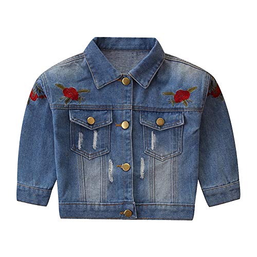 Toddler Baby Denim Jackets Button Down Jeans Coat Ripped Hooded Top Fall Cowboy Long Sleeve Overcoat Basic Hoodie Casual Outwear Clothes for Kids Girls Boys Blue&Rose?No Faux Fur Fleece? 6-12 Months
