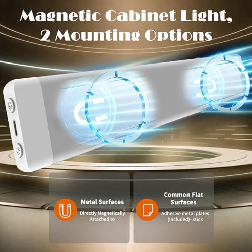 Image of Under Cabinet Lights 2 Pack,128 LED Rechargeable Battery Operated Motion Sensor Light Indoor, Magnetic Dimmable Closet Lights, Wireless Under Counter Lights for Kitchen, Stairs (Silver)