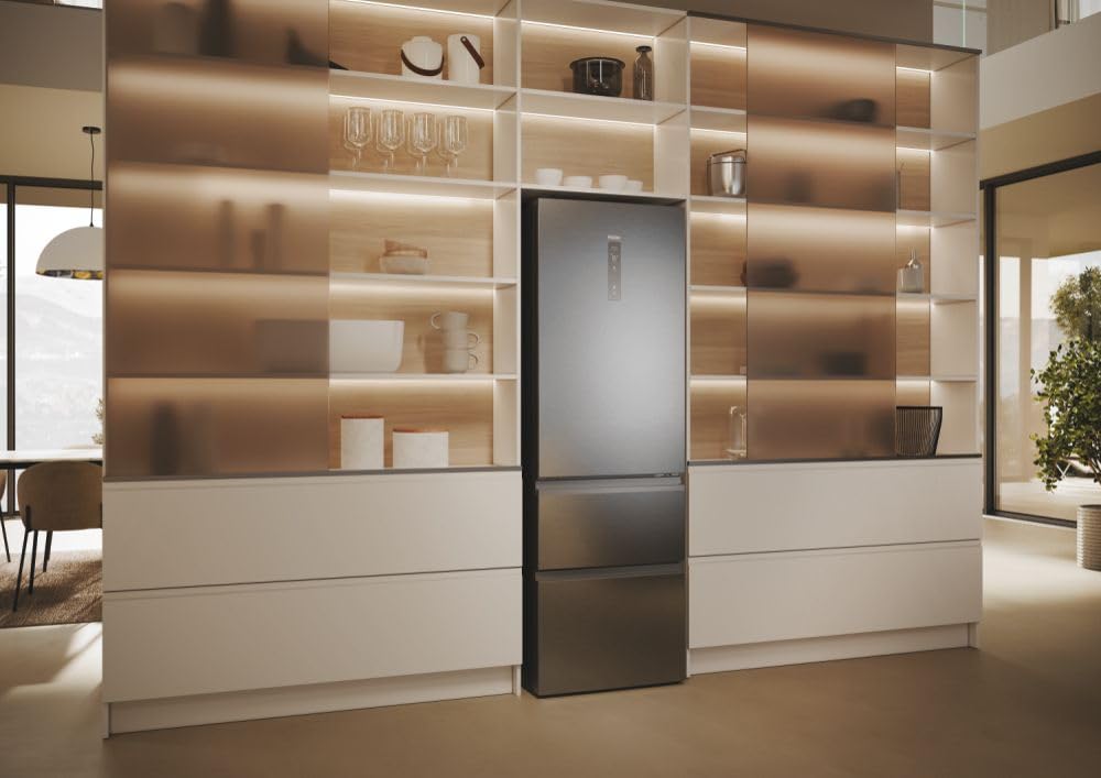 Haier 3D 60 seria 5 HTW5618DNMG lodówko-zamrażarka/Total No Frost/Smart hON-App/Easy Access szuflady zamrażarki do 30% oszczędności/MyZone Pro/XXL pojemność użytkowa / 35 dB (A) / front ze stali nierdzewnej