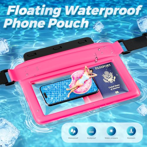Funda acuática flotante grande JOTO para teléfono con correa de cintura ajustable, bolsa seca impermeable para celular, pasaporte, reloj y objetos de valor, esencial para playa y natación - Rosa miniatura 2