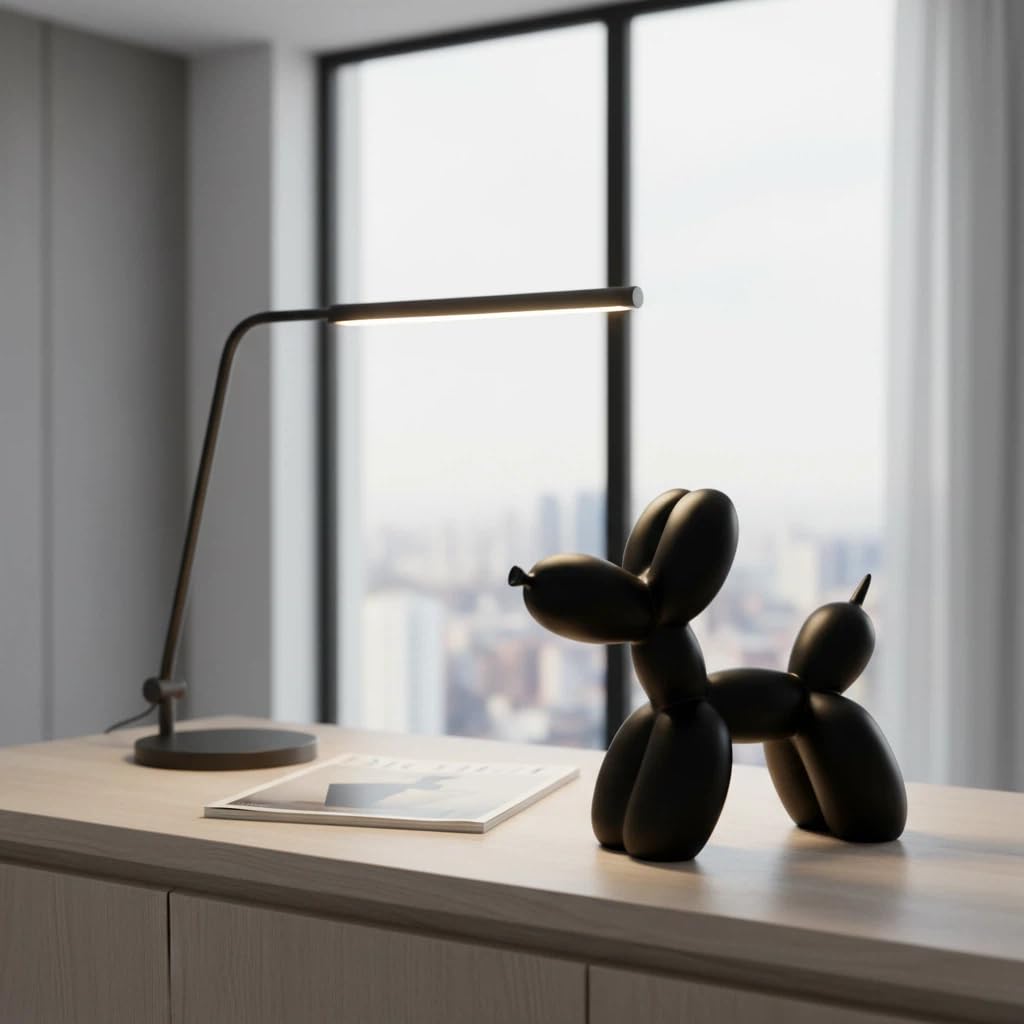 Sculpture Chien Ballon Statue Décoratives, pour Bureau Salon Chambre à Coucher décoration Matériel de Résine, 8.7 inches (Noir)
