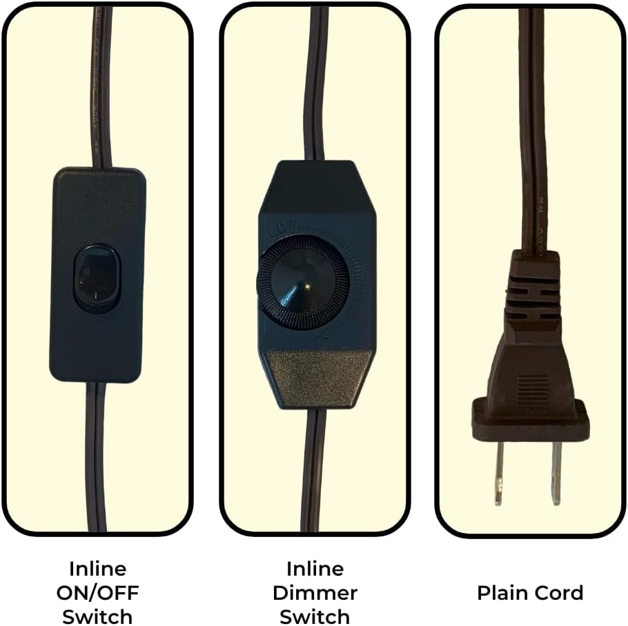 Royal Designs Lamp Cord Molded Plug with On/Off Switch, Stripped Ends Ready for Wiring, 8 ft long, Brown, SPT-1 UL Listed, Set of 2