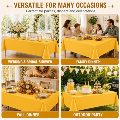 Image of 2 Pack Dark Yellow Plastic Tablecloths, 54 x 108 Inch Disposable Covers | Ideal for Birthdays, Baby Showers, Graduations and Fall Parties, Helping Protect Tabletops from Spills and Simplify Cleanup