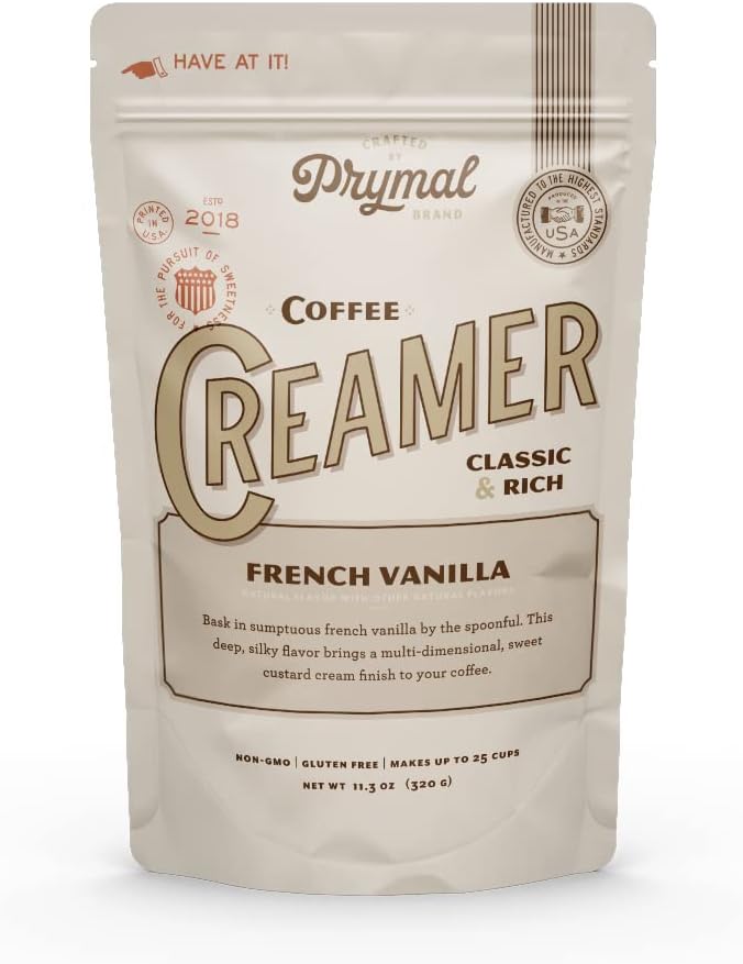 PRYMAL Coffee Creamer - Keto, Non Dairy, Sugar Free (French Vanilla) Natural, Non Refrigerated Powder with MCT - 11.3oz Bag