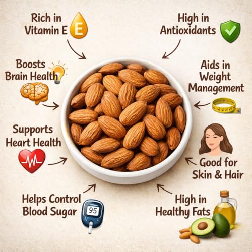 Image of Avogro Natural Premium Californian Almonds | Real Nuts Badam Giri| High in Fiber | Rich in Protein | Magnesium, Phosphorus, Dietary Fibre | Nuts & Dry Fruits | (1 kg)