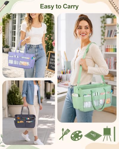 Image of Marscamd Craft Organizer Tote Bag, Art Supply Caddy, Gray | with 11 Exterior Pockets, Zip-Top Closure, Detachable Shoulder Strap, Large Capacity for Art, Crafts & Sewing