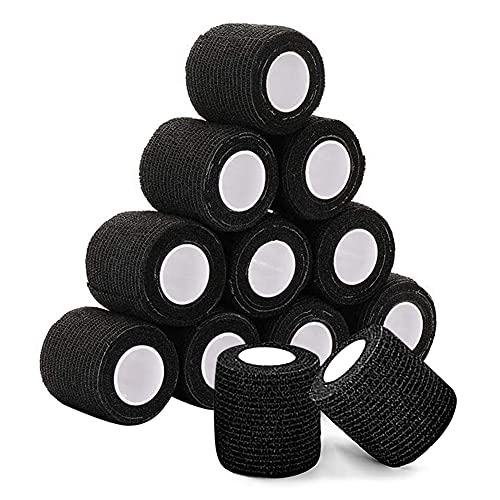12PCS Tattoo Grip Tape - CINRA Black Tattoo Grip Cover Disposable Cohesive Tattoo Grip Cover Wrap, Self-Adhesive Bandages Handle Grip Tube for Tattoo Machine Grip Accessories, Sports Tape