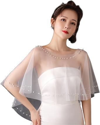 Pearls Wedding Shawl White Wrap Shrug Bridal Evening Dress Bolero Cover Up for Party Formal
