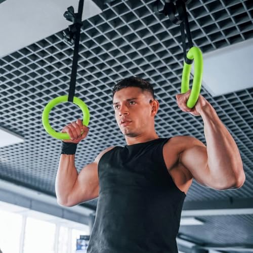 Image of Gymnastic ABS Rings with Heavy Duty Adjustable Strap Capacity with 14.5ft Adjustable Buckle Straps for Cross Fitness Functional Training for Home Gym Full Body Workout