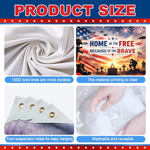 Image of BlissYard Patriotic Banner Home of The Free Because of The Brave Memorial Day Banner 4th of July Decorations Veterans Day Banner for Indoor Home House Decor Party Supplies 71x43 Inches