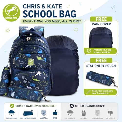 Image of Chris & Kate Premium 32 L Multi-Print School Bag for Boys Girls and Kids Spacious Interiors Casual Backpack Perfect for School, College, Everyday Use Includes Free Stationery Pouch and Rain Dust Cover