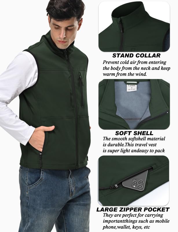 Zzkouine Gilet da Uomo in Softshell Antivento Leggero Vest Cappotto Senza Maniche Antivento e Impermeabile Multitasche, Giacca Calda Con Cerniera Per Viaggi e Attività All'aperto