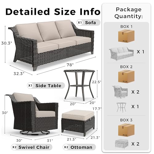 Image of 6 Piece Patio Furniture Set, Wicker Outdoor Conversation Set | Patio Chair Set with Olefin Removable Cushion, All-Weather Outdoor Couch with Deep Seat for Porch, Deck and Backyard, Beige