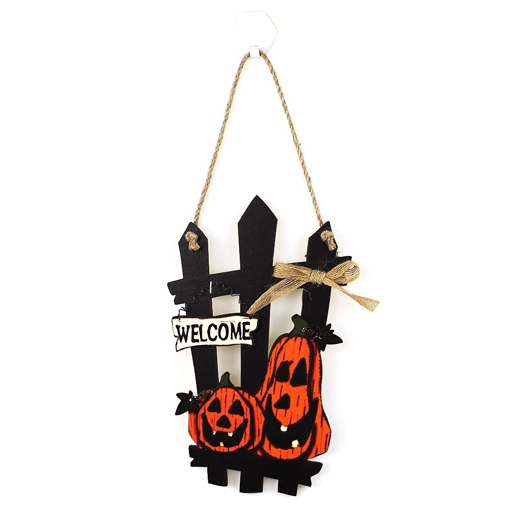 Alnicov Multicolor Happy Halloween Scary Pumpkin Welcome Wreath Sign For Halloween Fall Front Door Decor Wood Hanging Sign Outdoor Decorations Photo Prop(Square)