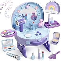 Lehoo Castle Kids Vanity Toys for 3 4 5 Year Old Girls, 2-in-1 Portable Dressing Table with Pretend Makeup Set, Toddler Vanity with Lights and Music, Birthday Gifts for Girl Aged 3+