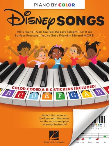 Piano-by-Color: Disney Songs for Beginners | Easy Piano Songbook with Color-Coded Notes and Stickers | Learn to Play 24 Disney and Pixar Hits for Kids and Adults | No Prior Experience Needed