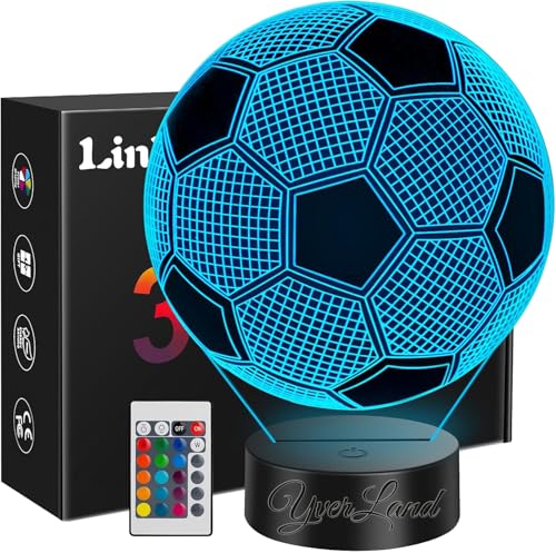 YverLand Lâmpada LED em forma de bola de futebol, 16 cores e controlo remoto. Decoração desportiva para quartos e secretárias. Presente comunhão, aniversário, reis (1 bola de futebol)