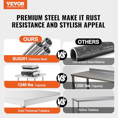 Image of VEVOR Stainless Steel Equipment Grill Stand, 24 x 28 x 26 Inches Stainless Table, Grill Stand Table with Adjustable Storage Undershelf, Equipment Stand Grill Table for Hotel, Home, Restaurant Kitchen