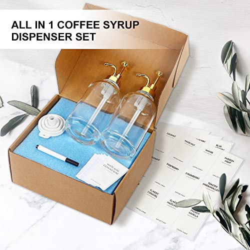2 Pack 16.9Oz Coffee Syrup Dispenser For Coffee Bar With Labels And Gold Pump, 500Ml Syrup Bottles For Coffee Bar Home Bar, Bpa Free & Durable Transparent Glass Coffee Syrup Dispenser Bottles #TOP6