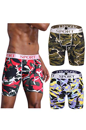 Zinmuwa Hombre Calzoncillos Bóxer Ropa Interior Camuflaje Estampado Deporte Pierna Larga Algodón 3-Pack Set3P XL